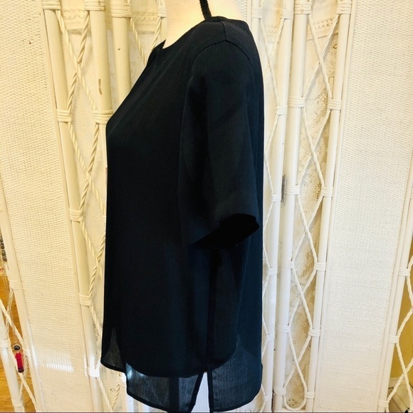 Vintage 90s Crinkle Blouse: Rena Rowan Navy Button-Back Top, Plus Size 14 - Picture 4 of 16